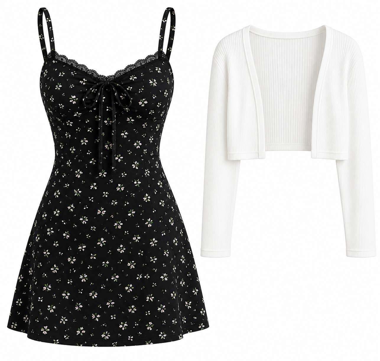 Floral Mini Dress & Cropped Cardigan Set