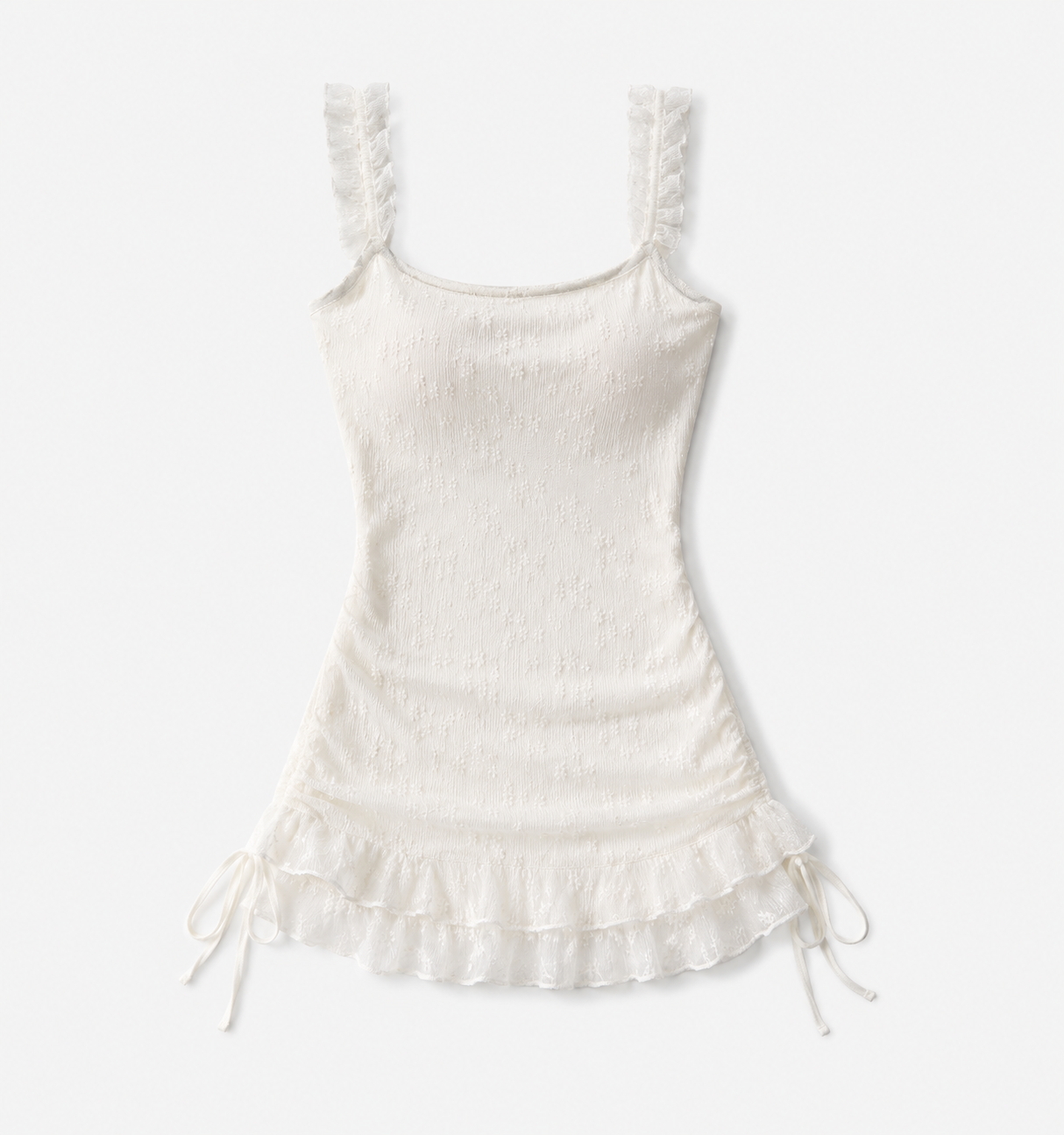 Lace Trim Ruched Mini Dress