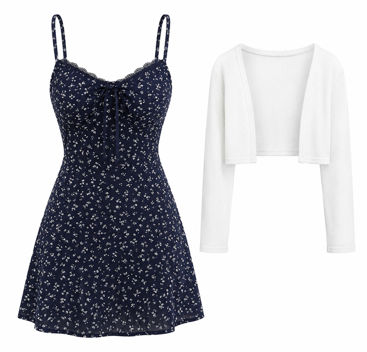 Floral Mini Dress & Cropped Cardigan Set