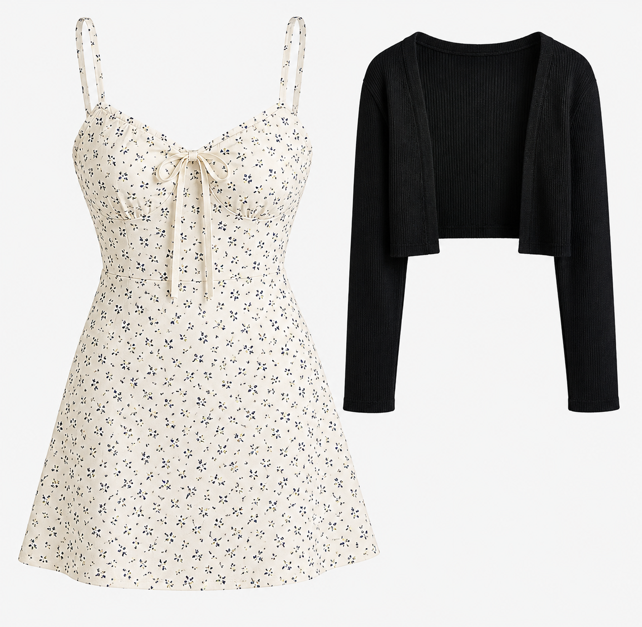 Floral Mini Dress & Cropped Cardigan Set