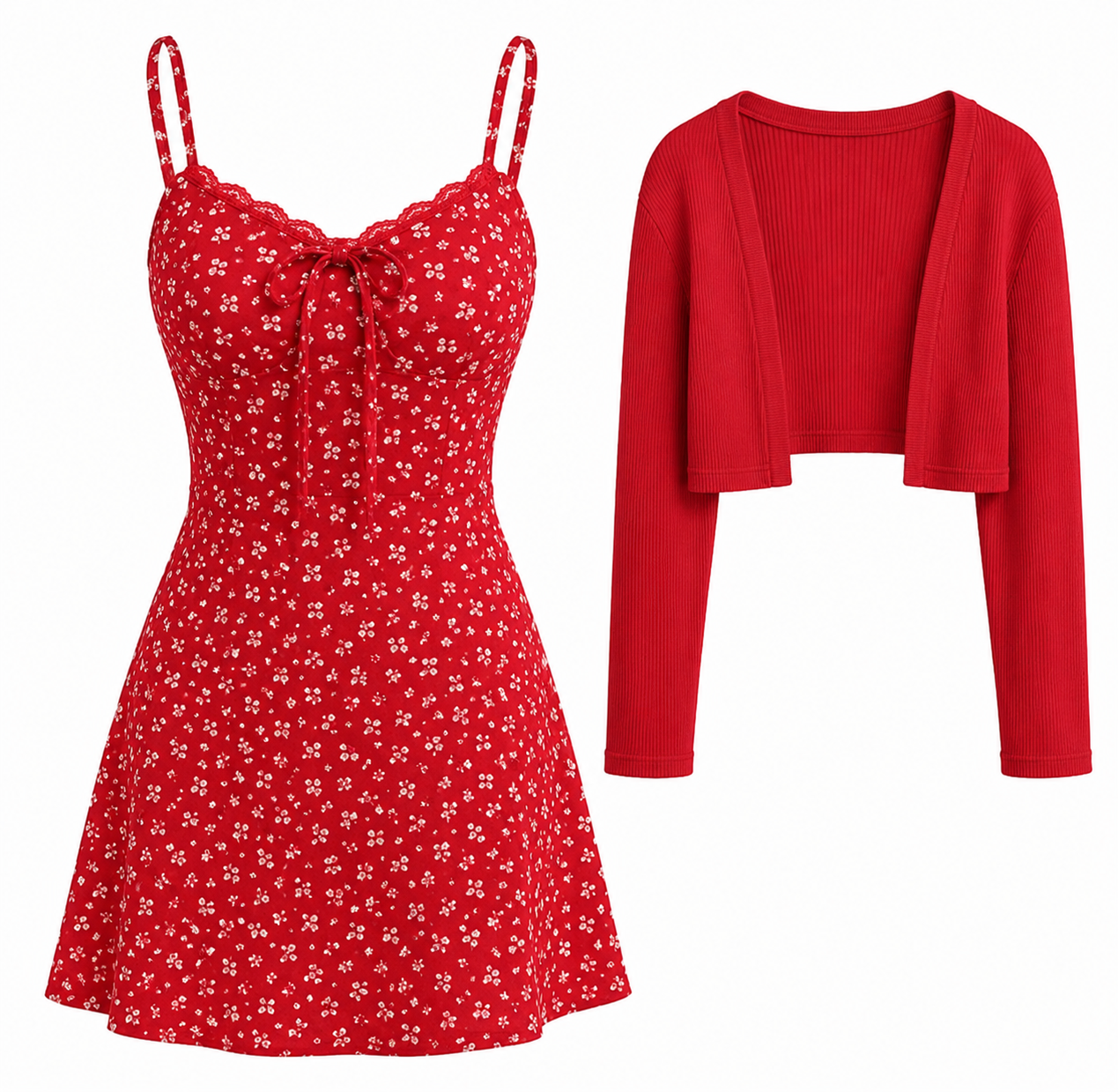 Floral Mini Dress & Cropped Cardigan Set