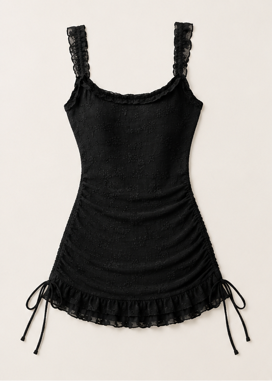 Lace Trim Ruched Mini Dress